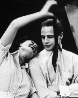 Jean and Marlon Brando on the set of 'Guys & Dolls'